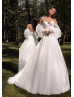 Off Shoulder Beaded Ivory Lace Tulle Shinning Wedding Dress